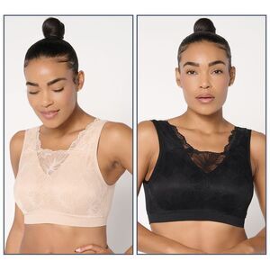 Breezies Women's Bra Sz L Seamless Lace Cami Bras Removeable Pads White A693073